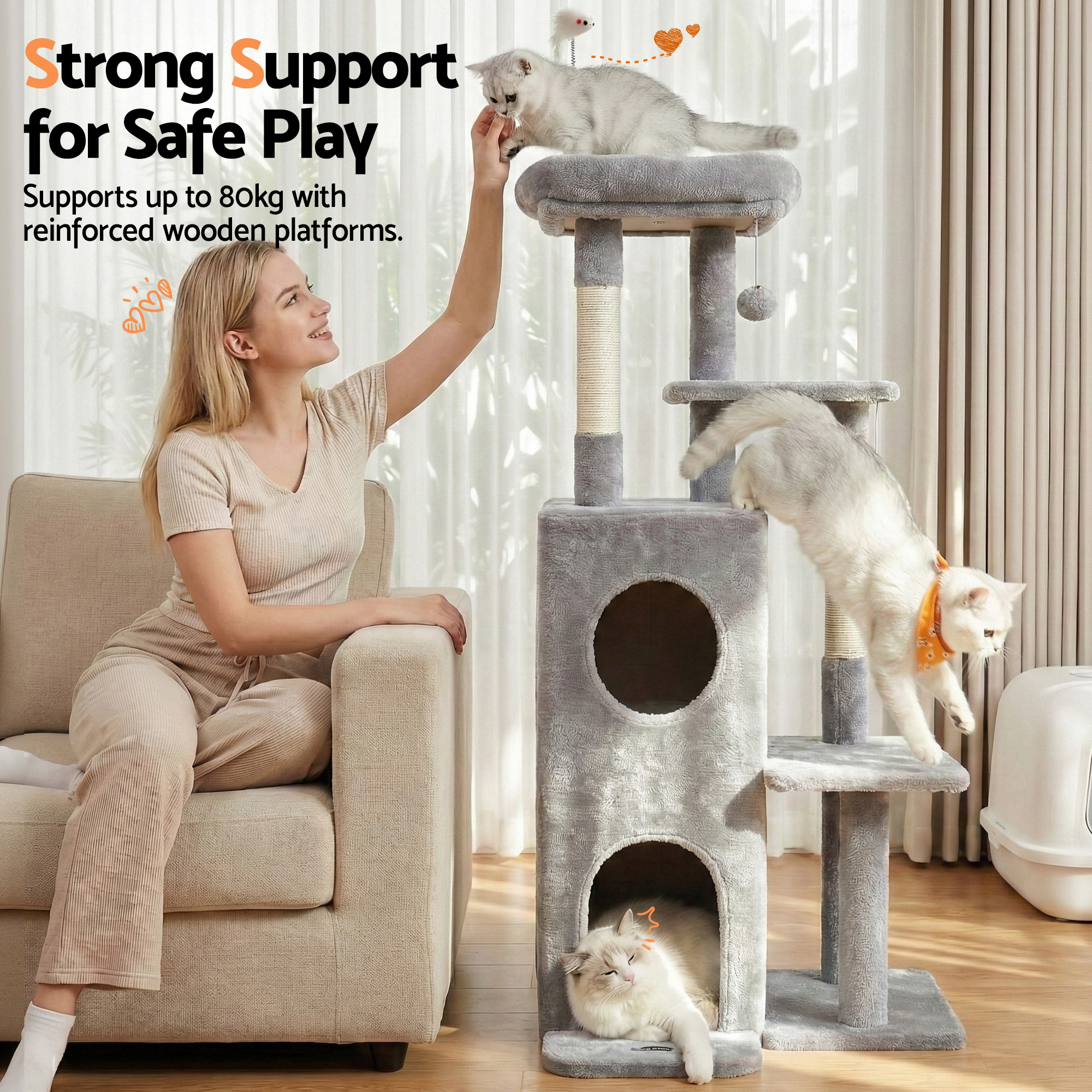 I.pet Cat Tree Tower 127Cm Scratching Post Furniture Scratcher House Light Grey – Nice N Cheap Variety Store I.pet Cat Tree Tower 127Cm Scratching Post Furniture Scratcher House Light Grey - Image 8