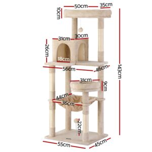 I.pet 143Cm Cat Tree Tower &Amp; Scratcher - Beige – Nice N Cheap Variety Store Cat Tree 143Cm