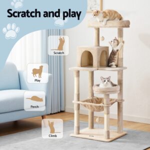 I.pet 143Cm Cat Tree Tower &Amp; Scratcher - Beige – Nice N Cheap Variety Store Cat Tree 143Cm