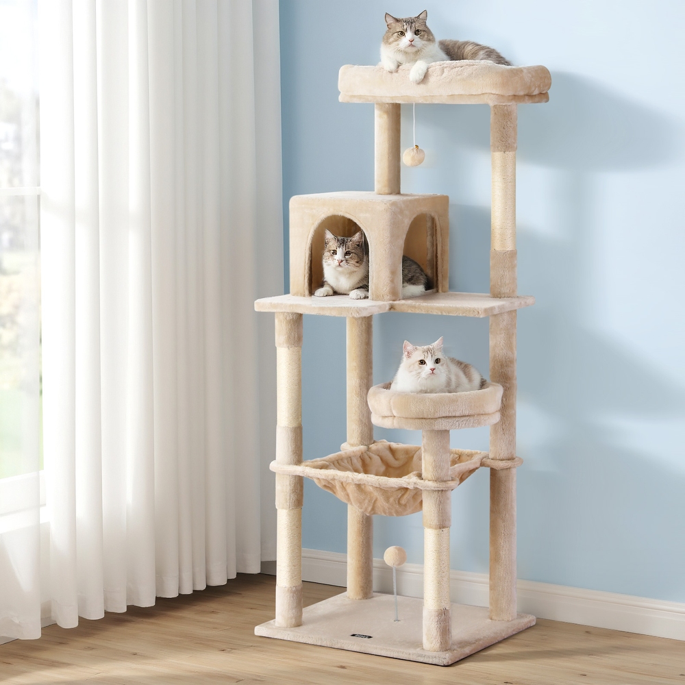 I.pet 143Cm Cat Tree Tower &Amp; Scratcher - Beige – Nice N Cheap Variety Store Cat Tree 143Cm