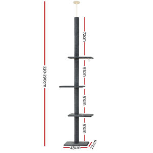 I.pet Cat Tree 290Cm Tower Scratching Post Scratcher Floor To Ceiling Cats Bed Grey – Nice N Cheap Variety Store I.pet Cat Tree 290Cm Tower Scratching Post Scratcher Floor To Ceiling Cats Bed Grey - Image 2