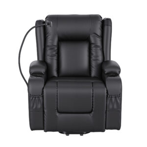 Artiss Power Lift Recliner Chair With Massage And Heat For Elderly, Electric Sofa Reclining Chair With Usb And Phone Holder, Pu Leather Comfy Armchair For Living Room, 2 Cup Holder &Amp; 4 Pockets, Black - Image 3