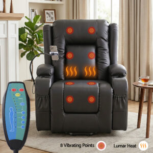 Artiss Power Lift Recliner Chair With Massage And Heat For Elderly, Electric Sofa Reclining Chair With Usb And Phone Holder, Pu Leather Comfy Armchair For Living Room, 2 Cup Holder &Amp; 4 Pockets, Black - Image 4