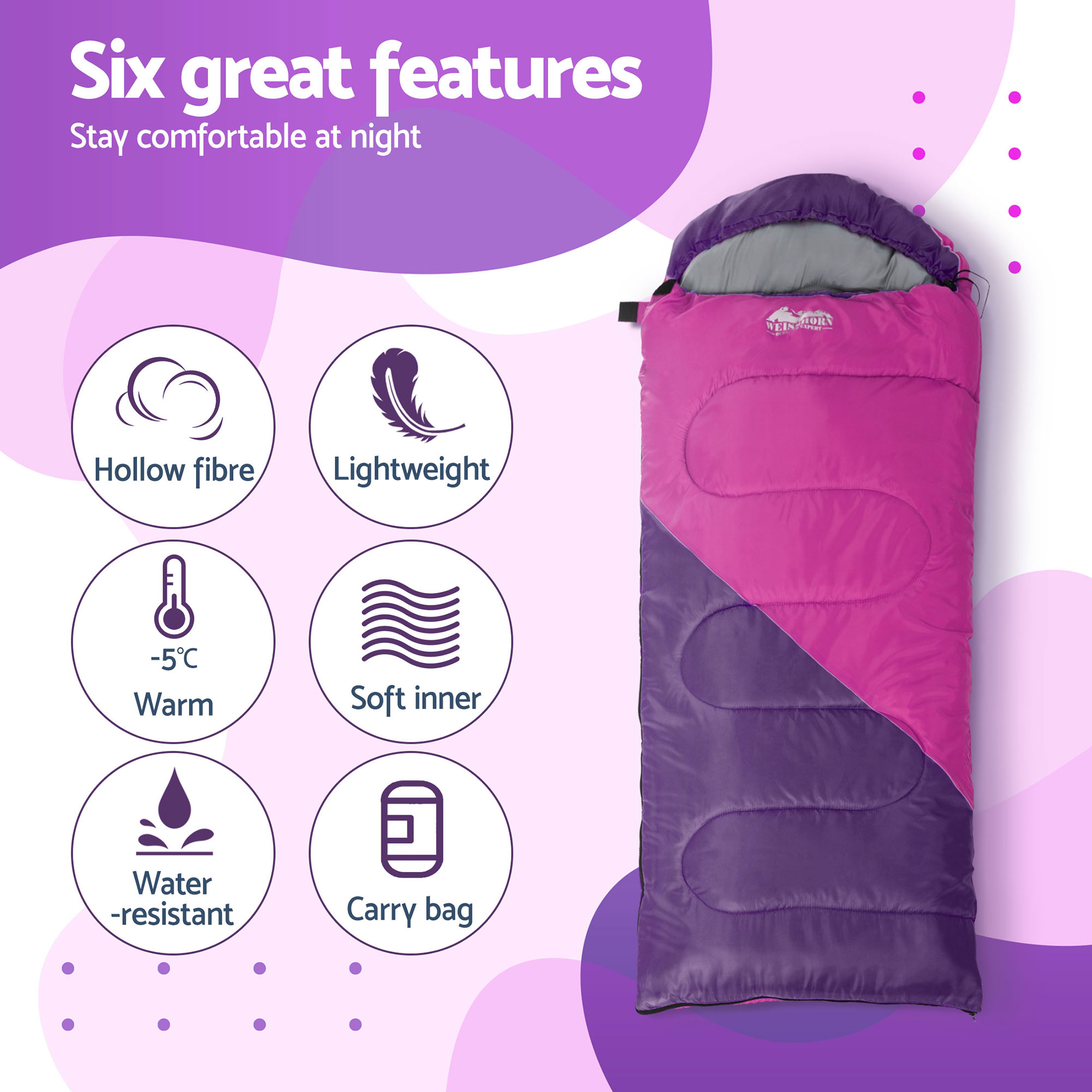 Weisshorn Sleeping Bag Set Of 2 Kids Single 172Cm Thermal Camping Hiking – Nice N Cheap Variety Store Weisshorn Sleeping Bag Set Of 2 Kids Single 172Cm Thermal Camping Hiking - Image 4