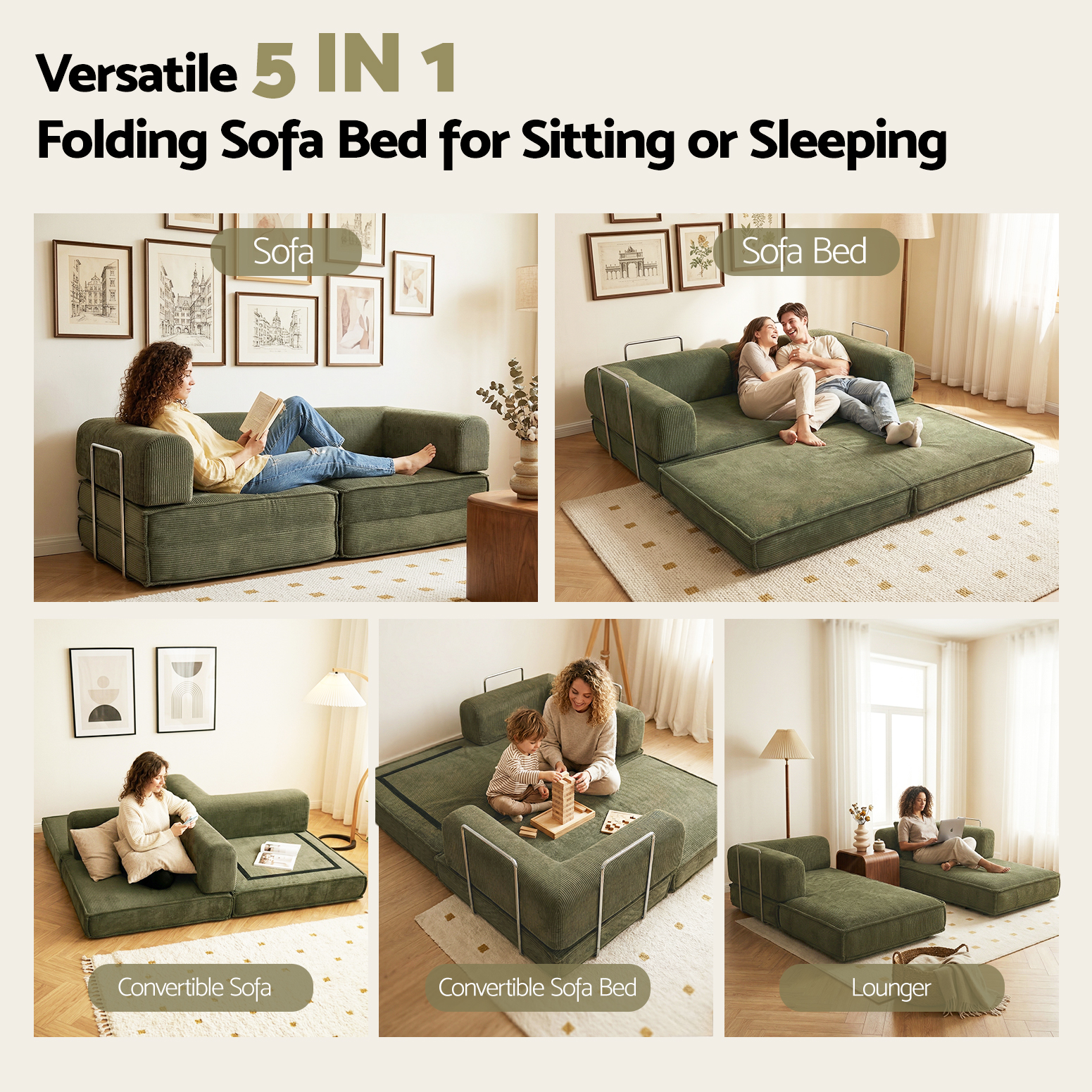 Artiss Folding Sofa Bed Green | Space-Saving Comfort – Nice N Cheap Variety Store Folding Sofa Bed