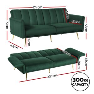 Artiss Velvet Sofa Bed | 3-Seater Adjustable Couch – Nice N Cheap Variety Store Velvet Sofa Bed