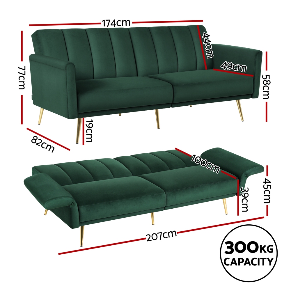 Artiss Velvet Sofa Bed | 3-Seater Adjustable Couch – Nice N Cheap Variety Store Velvet Sofa Bed