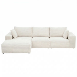 Artiss 3 Seater Modular Sofa Bed Sectional Boneless Couches For Living Room Corduroy Compressed Sofa White - Image 3