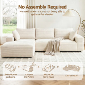 Artiss 3 Seater Modular Sofa Bed Sectional Boneless Couches For Living Room Corduroy Compressed Sofa White - Image 4