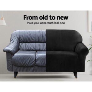 Artiss Velvet Sofa Cover | 4 Seater Black Couch – Nice N Cheap Variety Store Velvet Sofa Cover