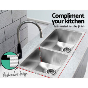 Cefito Kitchen Sink 86X44Cm Stainless Steel Basin Double Bowl Silver - Image 5