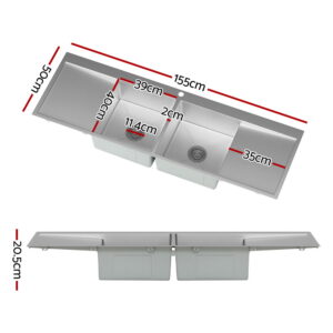 Cefito Kitchen Sink Basin Stainless Steel Under/Top/Flush Mount Bowl 155X50Cm – Nice N Cheap Variety Store Cefito Kitchen Sink Basin Stainless Steel Under/Top/Flush Mount Bowl 155X50Cm - Image 2