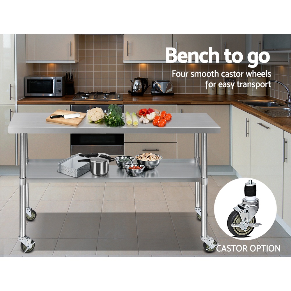 Cefito 1524X610Mm Stainless Steel Kitchen Bench With Wheels – Nice N Cheap Variety Store Stainless Steel Kitchen Bench