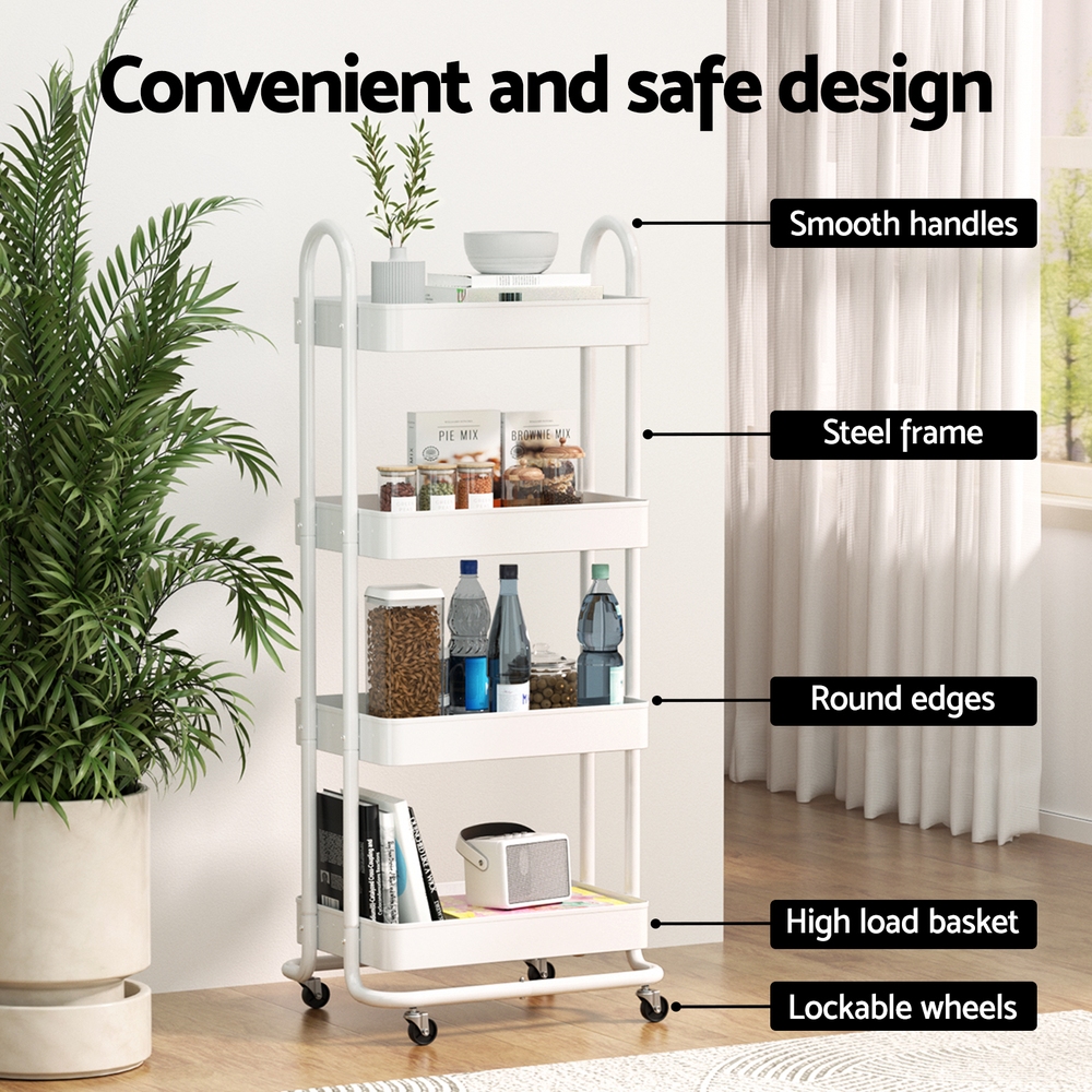 Artiss Storage Trolley 4 Tiers White – Nice N Cheap Variety Store Storage Trolley