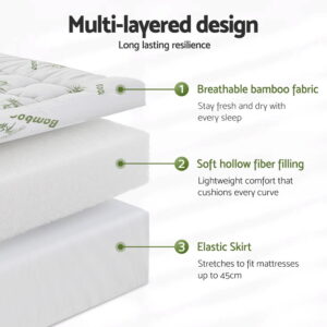 Giselle Bedding 1500Gsm Pillowtop Mattress Topper Bamboo Mattress Pad For Back Pain Relief Washable 11Cm Thick Bed Cover With 45Cm Deep Pocket King Single – Nice N Cheap Variety Store Giselle Bedding 1500Gsm Pillowtop Mattress Topper Bamboo Mattress Pad For Back Pain Relief Washable 11Cm Thick Bed Cover With 45Cm Deep Pocket King Single - Image 6