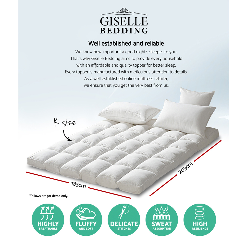 Giselle Bedding Pillowtop Mattress Topper 5Cm Thick Pad For Back Pain Relief Washable Underlay Protector 1000Gsm Microfibre Filling 45Cm Deep Pocket King – Nice N Cheap Variety Store Giselle Bedding Pillowtop Mattress Topper 5Cm Thick Pad For Back Pain Relief Washable Underlay Protector 1000Gsm Microfibre Filling 45Cm Deep Pocket King - Image 2