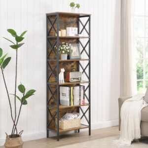 6 Tier Tall Bookshelf, Rustic Brown