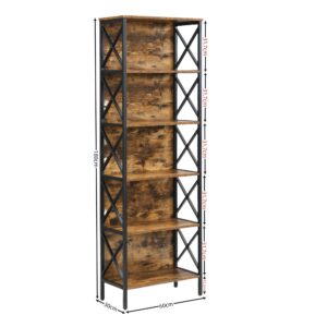 6 Tier Tall Bookshelf, Rustic Brown - Image 2