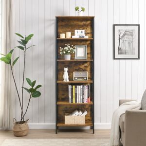 6 Tier Tall Bookshelf, Rustic Brown - Image 3