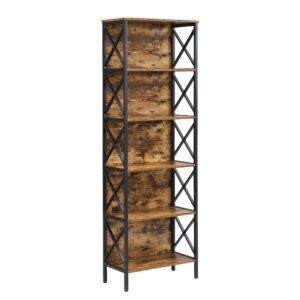 6 Tier Tall Bookshelf, Rustic Brown - Image 4