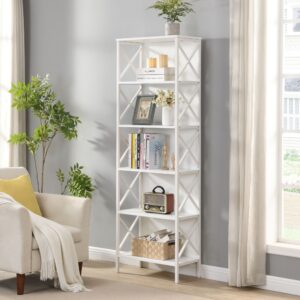 6 Tier Tall Bookshelf, White