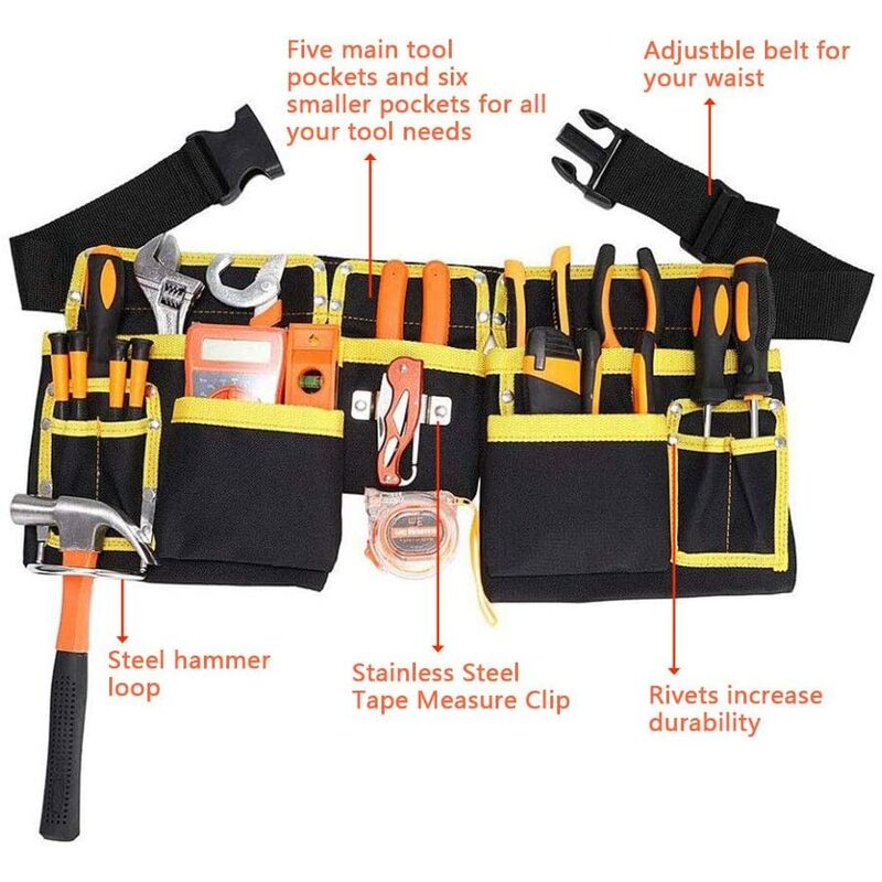 Tool Belt With 11 Pockets, Waterproof Oxford Fabric Tool Holder With Adjustable Straps, For Electricians, Carpenters, – Nice N Cheap Variety Store Tool Belt With 11 Pockets, Waterproof Oxford Fabric Tool Holder With Adjustable Straps, For Electricians, Carpenters, - Image 2