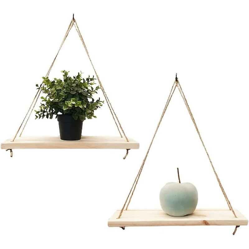 2 Pcs Set - Hanging Wall Shelf - Trendy Decoration In Recycled Wood - Hook Included - Pine Wood - 35 Cm X 14 Cm - – Nice N Cheap Variety Store 2 Pcs Set - Hanging Wall Shelf - Trendy Decoration In Recycled Wood - Hook Included - Pine Wood - 35 Cm X 14 Cm -