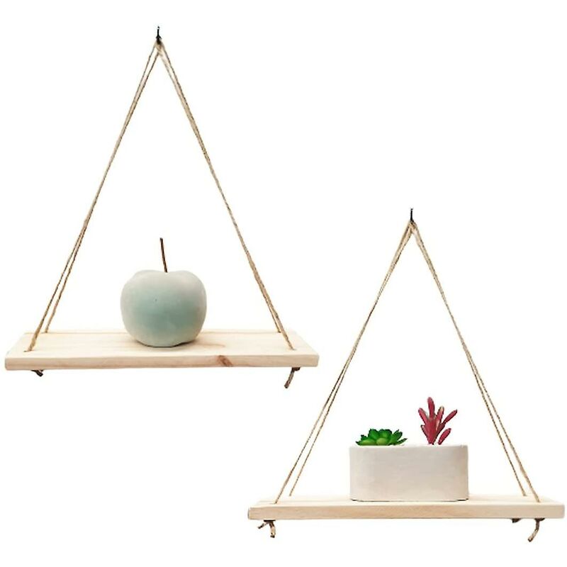 2 Pcs Set - Hanging Wall Shelf - Trendy Decoration In Recycled Wood - Hook Included - Pine Wood - 35 Cm X 14 Cm - – Nice N Cheap Variety Store 2 Pcs Set - Hanging Wall Shelf - Trendy Decoration In Recycled Wood - Hook Included - Pine Wood - 35 Cm X 14 Cm - - Image 2
