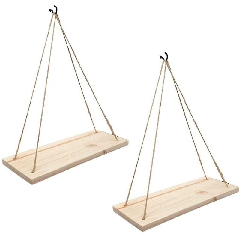 2 Pcs Set - Hanging Wall Shelf - Trendy Decoration In Recycled Wood - Hook Included - Pine Wood - 35 Cm X 14 Cm - – Nice N Cheap Variety Store 2 Pcs Set - Hanging Wall Shelf - Trendy Decoration In Recycled Wood - Hook Included - Pine Wood - 35 Cm X 14 Cm - - Image 3