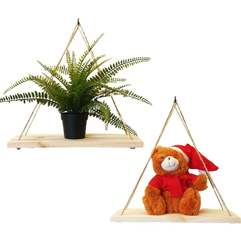 2 Pcs Set - Hanging Wall Shelf - Trendy Decoration In Recycled Wood - Hook Included - Pine Wood - 35 Cm X 14 Cm - – Nice N Cheap Variety Store 2 Pcs Set - Hanging Wall Shelf - Trendy Decoration In Recycled Wood - Hook Included - Pine Wood - 35 Cm X 14 Cm - - Image 4