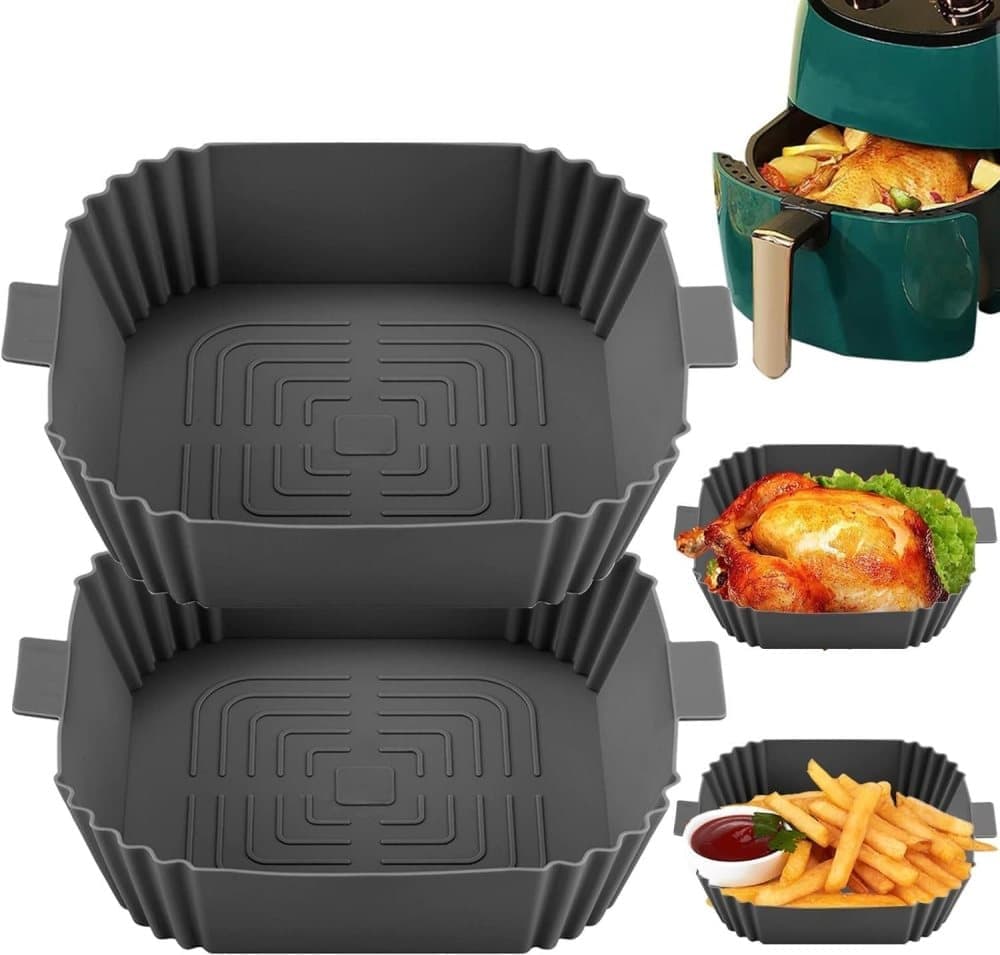 2-Pack Air Fryer Silicone Basket, Non-Stick Reusable Easy To Clean, Gray – Nice N Cheap Variety Store 2-Pack Air Fryer Silicone Basket, Non-Stick Reusable Easy To Clean, Gray