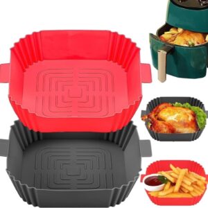 2-Pack Air Fryer Silicone Basket Non-Stick Reusable Easy to Clean, Gray, Compatible with Most Air Fryers
