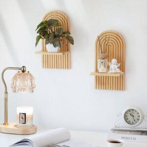 2 Bohemian Style Wooden Wall Shelves With Expander Bolts, Compatible With Living Rooms Bedrooms Kitchens, Brown - Image 2