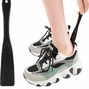 Spoon-shaped shoehorn | Plastic | Length 19.5 cm | Shoe puller | With hanging loop | Black