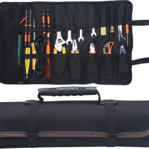 Roll-Up Case - Tool Bag - 600d Oxford Cloth - With Handle - Water-Resistant - Portable - Inner Pocket with Zipper - Easy Roll Bag - Multiple Compartments - 58 x 35 cm - Tool Pouch - Tool Roll - Black - Wear-Resistant & Durable (Without Tools)