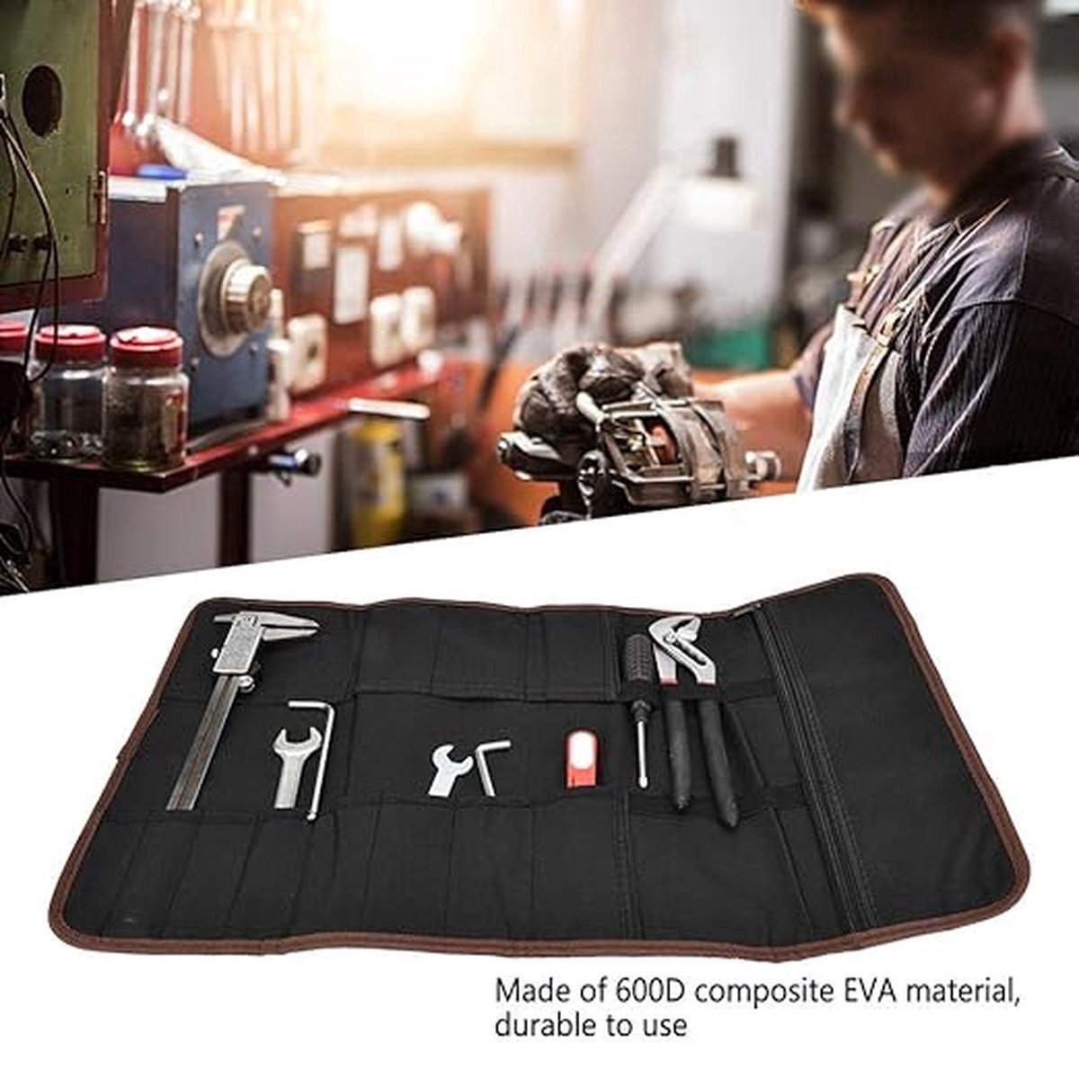 Roll-Up Case - Tool Bag - 600D Oxford Cloth - With Handle - Water-Resistant - Portable - Inner Pocket With Zipper - Easy Roll Bag - Multiple Compartments - 58 X 35 Cm - Tool Pouch - Tool Roll - Black - Wear-Resistant &Amp; Durable (Without Tools) – Nice N Cheap Variety Store Roll-Up Case - Tool Bag - 600D Oxford Cloth - With Handle - Water-Resistant - Portable - Inner Pocket With Zipper - Easy Roll Bag - Multiple Compartments - 58 X 35 Cm - Tool Pouch - Tool Roll - Black - Wear-Resistant &Amp; Durable (Without Tools) - Image 3