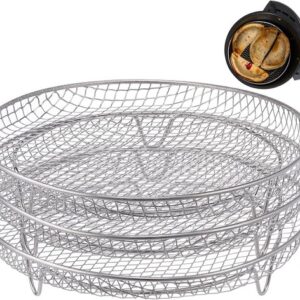 Multi-layer air fryer rack (3 round layers) - Air fryer baking pan - Air fryer grid - 304 stainless steel - Safe to use in air fryers, steam ovens, regular ovens and dishwashers - 20.3 cm - Silver