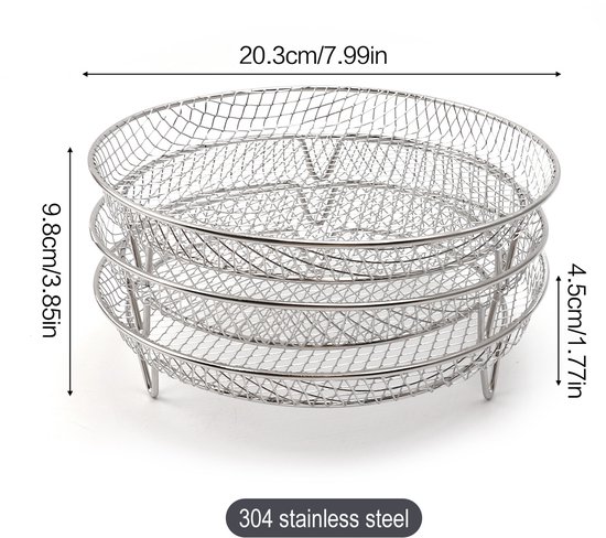 Multi-Layer Air Fryer Rack (3 Round Layers) - Air Fryer Baking Pan - Air Fryer Grid - 304 Stainless Steel - Safe To Use In Air Fryers, Steam Ovens, Regular Ovens And Dishwashers - 20.3 Cm - Silver – Nice N Cheap Variety Store Multi-Layer Air Fryer Rack (3 Round Layers) - Air Fryer Baking Pan - Air Fryer Grid - 304 Stainless Steel - Safe To Use In Air Fryers, Steam Ovens, Regular Ovens And Dishwashers - 20.3 Cm - Silver - Image 7