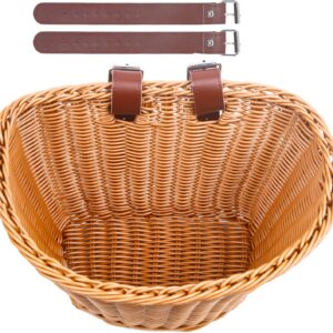 Bicycle basket - D-shaped bicycle basket for the handlebars - Storage box for the handlebars - Woven plastic - With 2 adjustable straps