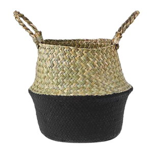 Seagrass Wicker Basket Flower Pot Folding Basket,3 Size Seagrass Handmade Decorative and Functional Storage Basket,Wicker Picnic Basket with Double Handles,Basket for Storage,10.2x12.6 9.4x10.6"