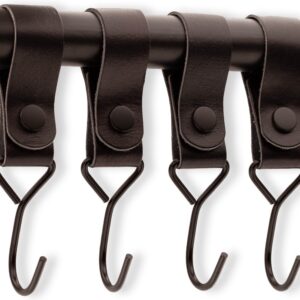 Brute Strength - Multifunctional Hook with Leather Loop - Cognac - 4 pieces - Coat Hook - Camping Hook - Leather - Hanging Hooks - Towel Hooks
