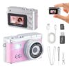 Mini Keychain Camera Y2K Retro Pocket Digital Camcorder – Nice N Cheap Variety Store Mini Keychain Camera In Pink Leather Texture Retro Design Front View