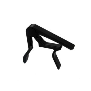 Matte black guitar capo clamp showing internal steel tension spring