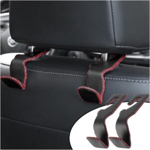 2Pack Car Seat Back Headrest Hooks, Superior Leather Auto Seat Hook Hangers, Vehicle Interior Organizer Accessories for Hanging Purse, Grocery Bags, Coats, Umbrellas (Black&Red)