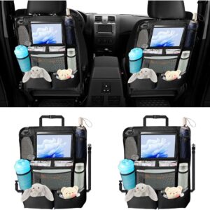2PCS Car Backseat Organizer, Automotive Kick Mats Back Seat Protector for Kids, Vehicle Storage Organizer with 9 Pockets & Touch Screen Tablet Holder, Auto Travel Accessories for Truck SUV (Black)