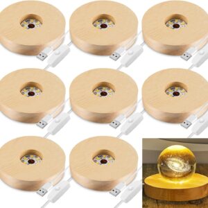 8 Pcs Wooden LED Display Base Lighted Base for Crystal Art Wood Display for Glass Art 3D Crystal Warm Light(Round Surface Style)