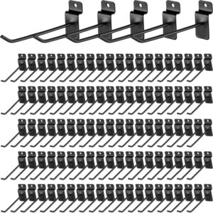200 Pcs 6 Inches Slatwall Hooks Accessories Black Slat Wall Hanging Hangers Metal Retail Hooks Shelf Brackets Pegs for Pegboard Garage Display