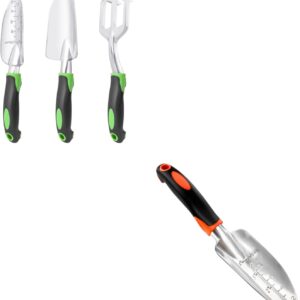 Garden Tools Set, 3 Pack Heavy Duty Gardening Tools Set Include Garden Shovel + Garden Shovel Trowel Garden Tool with Measurement Mark, Heavy Duty Gardening Shovel Hand Tools