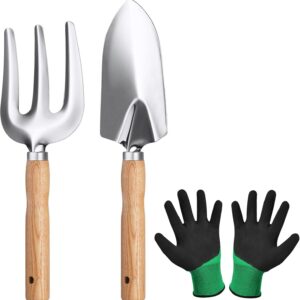Petluno Garden Tool Set, 3-piece garden tool, stainless steel hand tools, gift set with ergonomic handles, including a wide spade