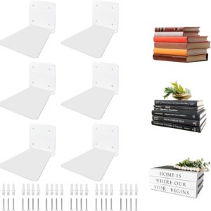 Invisible Floating Bookshelf - Modern White Wall Mount Metal Shelves for Room, Bedroom Bookcase, Small Bookshelf with Minimalist Design, Sleek Storage for Books & Decoratives（6PCS）